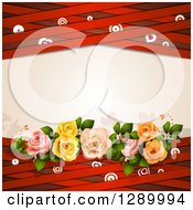 Poster, Art Print Of Valentines Day Or Wedding Background Of Roses Hearts Targets And Red Lattice Around Text Space