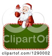 Poster, Art Print Of Waving Santa Claus Over A Green Christmas Sign