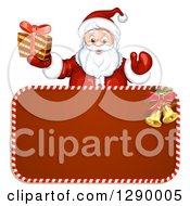 Poster, Art Print Of Welcoming Santa Claus Holding A Present Over A Red Christmas Sign