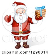 Poster, Art Print Of Jolly Santa Claus Holding A Christmas Gift