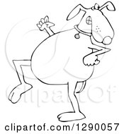 Clipart Of A Sneaky Black And White Dog Looking Back Over His Shoulder Royalty Free Vector Illustration