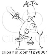 Clipart Of A Blindfolded Black And White Lady Justice Dog Holding A Sword And Scales Royalty Free Vector Illustration by djart