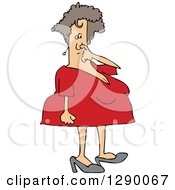 Clipart Of A Chubby White Woman In A Red Dress Picking Her Nose Royalty Free Vector Illustration