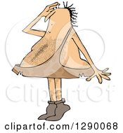 Clipart Of A Hairy Caveman Standing On His Tip Toes And Shielding His Eyes While Looking At Something Royalty Free Vector Illustration