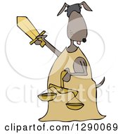 Poster, Art Print Of Blindfolded Lady Justice Dog Holding A Sword And Scales