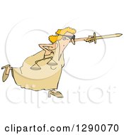 Poster, Art Print Of Fighting Blindfolded Lady Justice Lunging Forward With Scales And Pointing A Sword