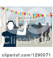 Poster, Art Print Of Faceless Female Car Salesman In A Busy Show Room