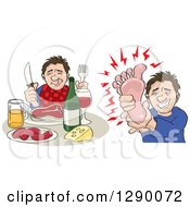 Poster, Art Print Of Caucasian Man Shown Eating A Big Meal And Then Suffering From Gout