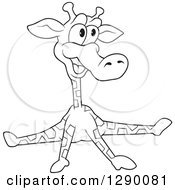 Clipart Of A Black And White Cartoon Goofy Giraffe Doing The Splits Royalty Free Vector Illustration