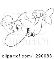 Clipart Of A Black And White Excited Fish Holding His Arms Out Royalty Free Vector Illustration