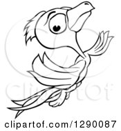 Clipart Of A Black And White Parrot Flying Upwards Royalty Free Vector Illustration