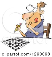 Poster, Art Print Of Focused Caucasian Man Working On A Crossword Puzzle