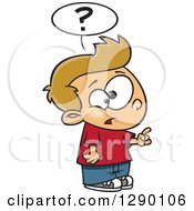 Cartoon Clipart Of An Inquisitive Caucasian Boy Asking A Question Royalty Free Vector Illustration by toonaday