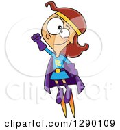 Cartoon Clipart Of A Caucasian Super Hero Rocket Girl Flying Royalty Free Vector Illustration by toonaday
