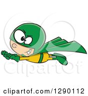 Poster, Art Print Of Caucasian Super Hero Boy In Flight In A Yellow And Green Suit