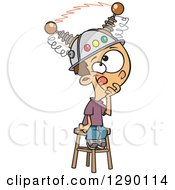 Caucasian Boy Sitting On A Stool With A Thinking Cap On