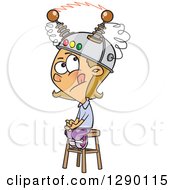 Cartoon Clipart Of A Caucasian Girl Sitting On A Stool With A Thinking Cap On Royalty Free Vector Illustration by toonaday