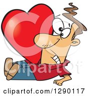 Cartoon Clipart Of A Big Red Valentine Heart Crushing A Caucasian Man Royalty Free Vector Illustration by toonaday