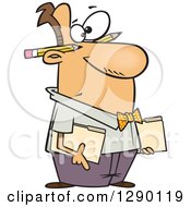 Caucasian Male Accountant Holding Folders With Pencils Behind His Ears