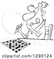 Poster, Art Print Of Black And White Focused Man Working On A Crossword Puzzle