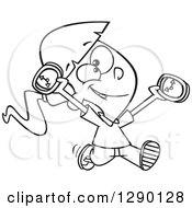 Poster, Art Print Of Black And White Happy On Time Girl Running With Clocks