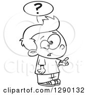 Cartoon Clipart Of A Black And White Inquisitive Boy Asking A Question Royalty Free Vector Line Art Illustration