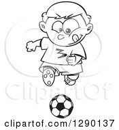 Poster, Art Print Of Black And White Focused Sporty Boy Playing Soccer