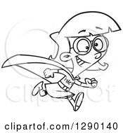 Cartoon Clipart Of A Black And White Super Hero Smart Girl Running Royalty Free Vector Line Art Illustration