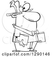 Cartoon Clipart Of A Black And White Male Accountant Holding Folders With Pencils Behind His Ears Royalty Free Vector Line Art Illustration by toonaday