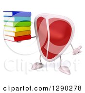 Clipart Of A 3d Beef Steak Character Shrugging And Holding A Stack Of Cook Books Royalty Free Illustration by Julos