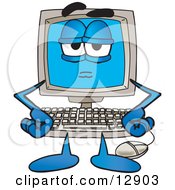 Bored Or Stern Desktop Computer Mascot Cartoon Character