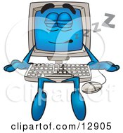 Desktop Computer Mascot Cartoon Character In Hybernation Mode by Mascot Junction