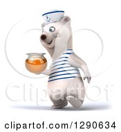 Clipart Of A 3d Polar Bear Sailor Walking Slightly Left With A Honey Jar Royalty Free Illustration