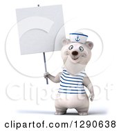 Clipart Of A 3d Polar Bear Sailor Holding A Blank Sign Royalty Free Illustration
