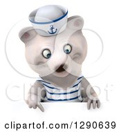 Clipart Of A 3d Polar Bear Sailor Pointing Down Over A Sign Royalty Free Illustration