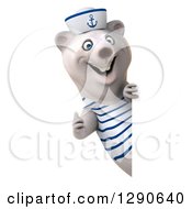 Clipart Of A 3d Polar Bear Sailor Giving A Thumb Up Around A Sign Royalty Free Illustration