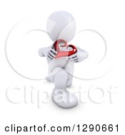 Poster, Art Print Of 3d White Man Kneeling And Holding A Red Valentines Day Love Heart