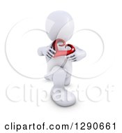 Clipart Of A 3d White Man Kneeling And Holding A Red Valentines Day Love Heart Royalty Free Illustration