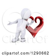 Poster, Art Print Of 3d White Man Presenting In Front Of A Giant Red Valentines Day Love Heart