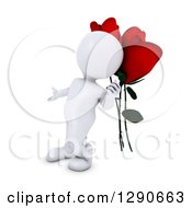Poster, Art Print Of 3d White Man Gesturing To Giant Red Valentines Day Roses