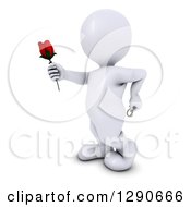3d White Man Holding Out A Red Valentines Day Rose With A Ring Behind His Back
