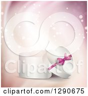 Clipart Of A 3d White Heart Shaped Valentines Day Or Anniversary Gift Box Over Waves And Sparkles Royalty Free Vector Illustration