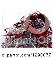 Clipart Of A Pile Of 3d Red And Silver Metal Heart Charms Over White Royalty Free Illustration