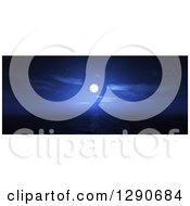 Clipart Of A 3d Ocean Landscape And Full Moon In Widescreen View At Night Royalty Free Illustration