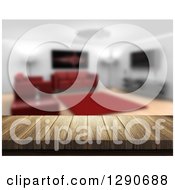 Poster, Art Print Of 3d Close Up Of A Wooden Table And A Blurred Modern Living Room