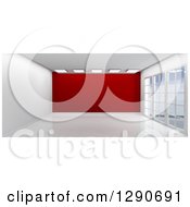 3d Empty Room Interior With Floor To Ceiling Windows And A Red Feature Wall