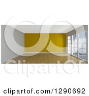 Poster, Art Print Of 3d Empty Room Interior With Floor To Ceiling Windows And A Yellow Wall