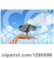 Poster, Art Print Of 3d Female Hand Holding A Tree Over A Blue Sky With Clouds