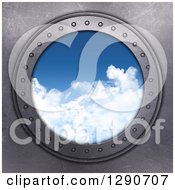 Poster, Art Print Of 3d Round Metal Port Hole Window With A View Of The Blue Sky