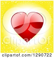 Poster, Art Print Of Shiny Red Valentine Love Heart Over A Glowing Starry Yellow Background